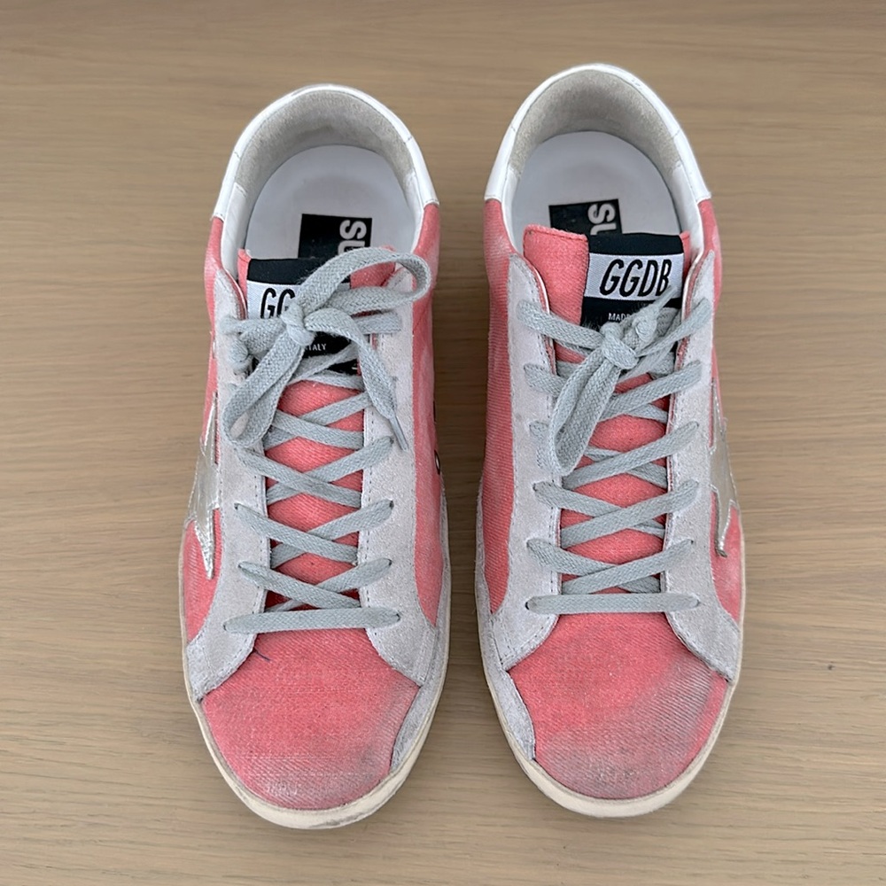 Golden Goose Superstar Coral Pink and Gray Sneakers with Silver Star size 38 - Picture 6 of 12